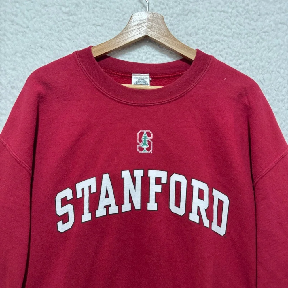 Vintage 90s Stanford University Mens‎ L Red Sweater Pullover Campus Colors Logo